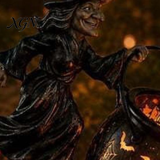 Garden Ornaments for Outside Decor Halloween Witch Stake Light Outdoor Decoration, 33.5 Inch Waterfall-Style Iron Stakes Lawn Cauldron