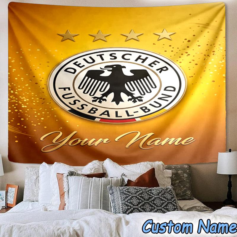 Custom Name German Football Federation Emblem Printed Tapestry, for Bedroom,Livingroom, dormitory, Large Wall Decor, Fabric Decor Fan Birthday Gifts