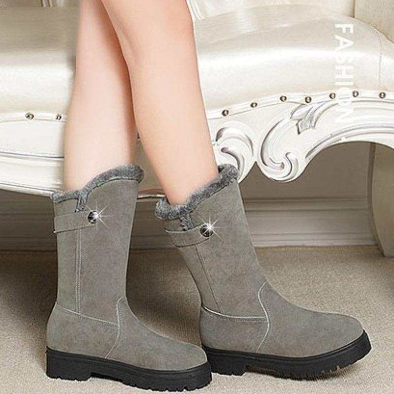 Høst og vinter nye runde tå varme middels skaft bomullssko dame vinter fløyel fortykket komfortable allsidige støvler motestøvler dame