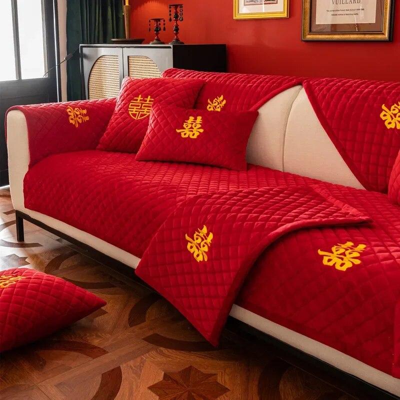 

Чехлы для диванов в китайском стиле, роскошные красные плюшевые противоскользящие подушки для диванов для гостиной, универсальное кресло, чехол, полотенце 70x70cm 1pcs