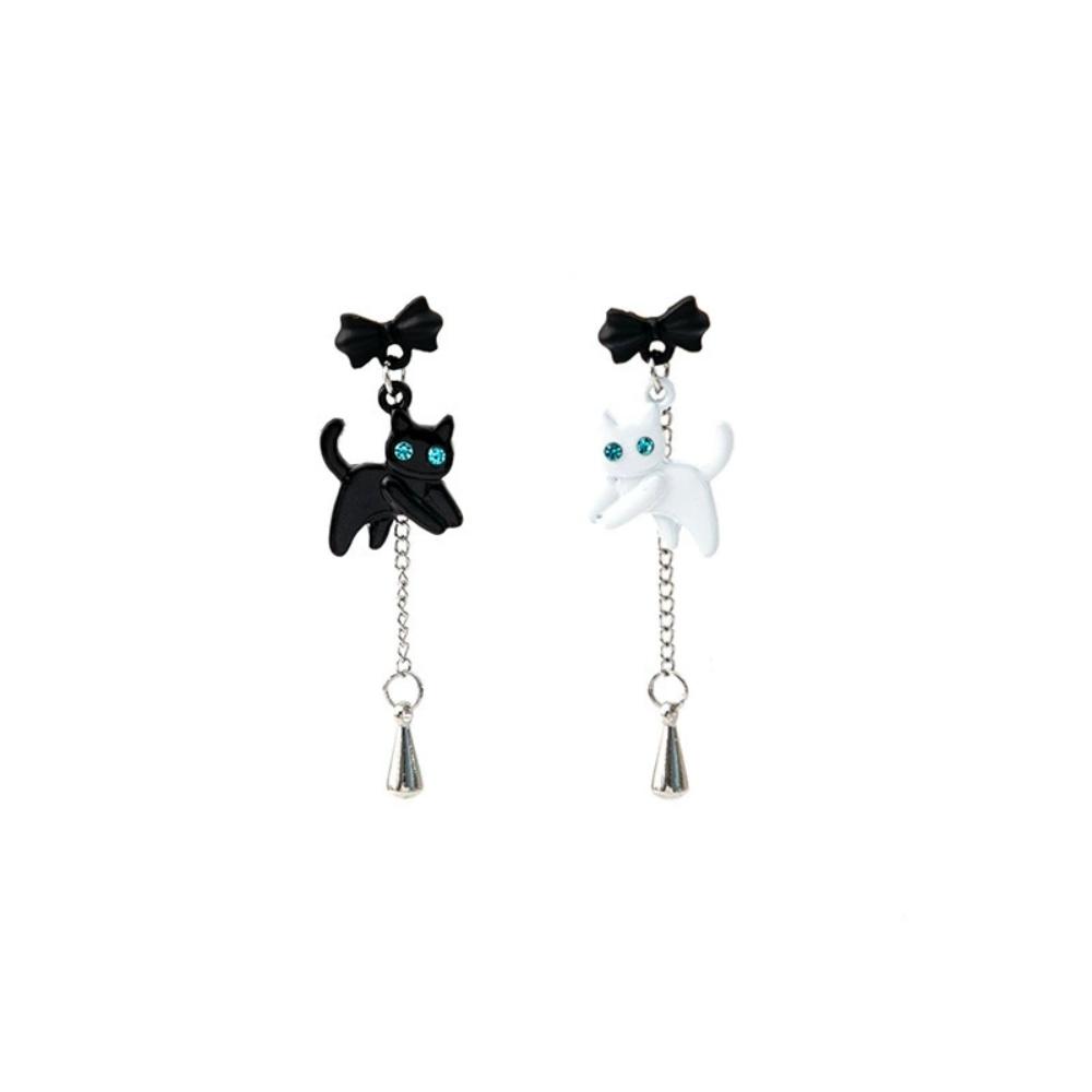 New Geometric Asymmetric Bow Cat Droplet Pendant Earrings Unique Fun Cute Sweet Versatile Jewelry Gifts Wholesale