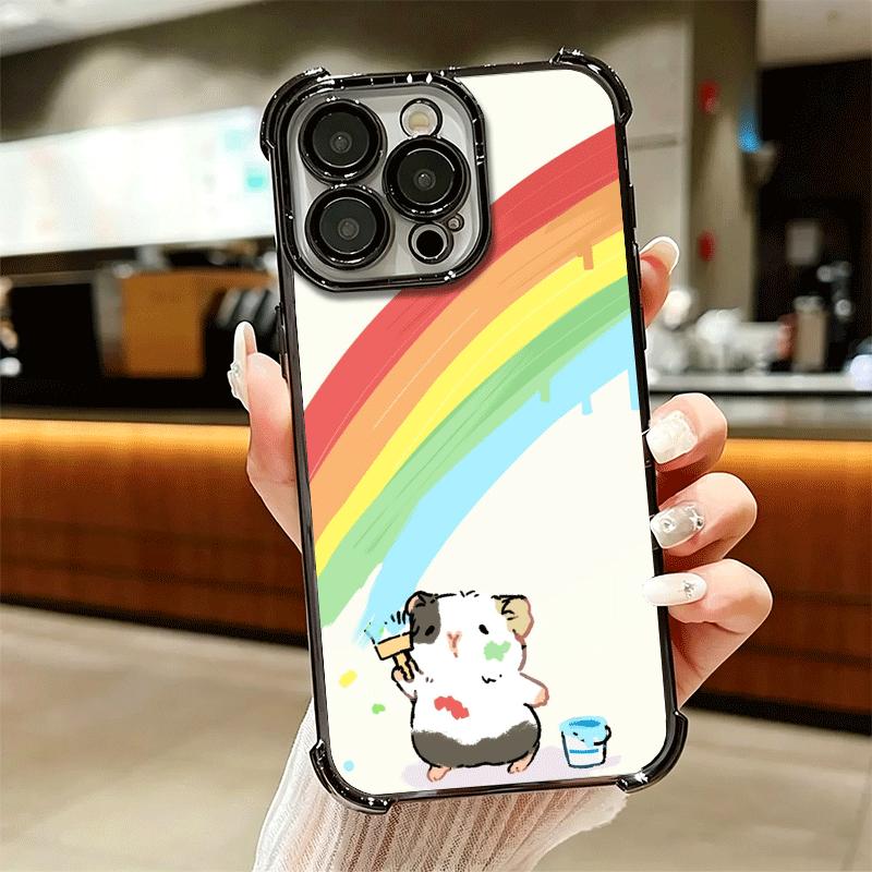 Cartoon Cute Hamster Plating Phone Case For Iphone 16 17 Pro Max Air 16E 14 15 Plus 12 13 Mini Anti-Fall Airabag Cover