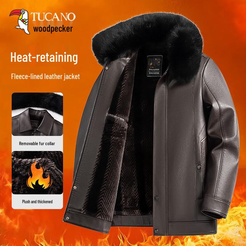 Tucano Men s Winter Fleece-Lined PU Leather Jacket with Detachable Fur Collar 190