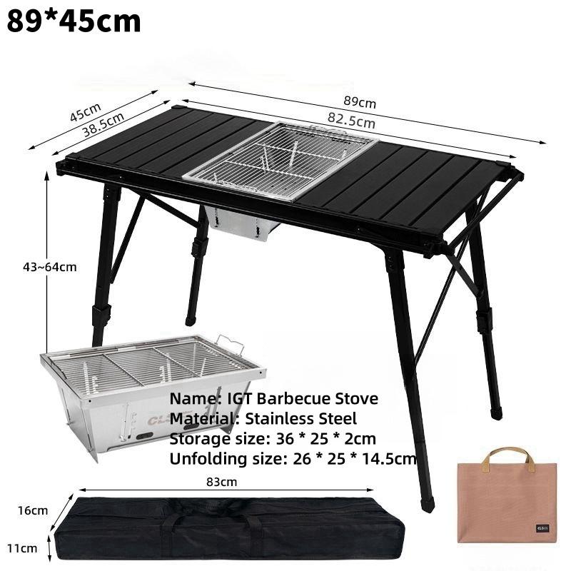Outdoor IGT Table Adjustable Height Folding Roll Table Gas Stove Barbecue Grill Kit BBQ Picnic Table Camping Equipment