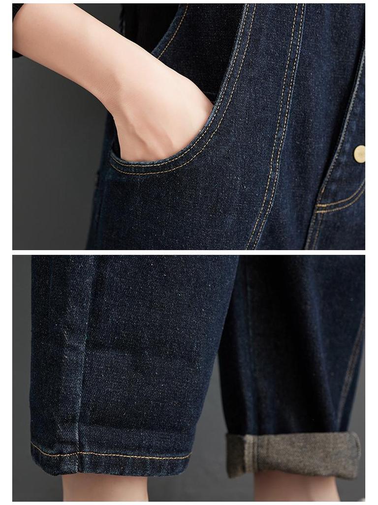 Women's Plus Size Slimming Cropped Overalls - Autumn Japanese & Korean Style