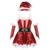 Kids Girls Santa Costume Outfit Sleeveless Sequin Tutu Dress Dance Show Fancy Dress Set for Christmas Cosplay Party