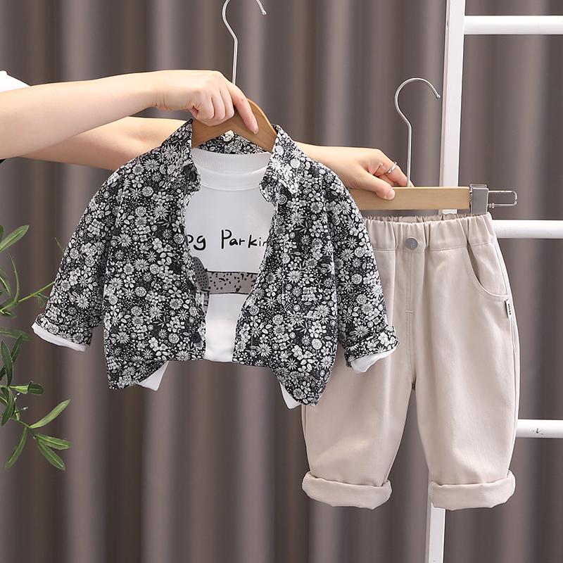 

Комплект из 3 предметов с длинным рукавом для мальчиков 0-5 лет, осенняя повседневная куртка с принтом, белая футболка с круглым вырезом, повседневные брюки, детский повседневный комплект XXL чёрный