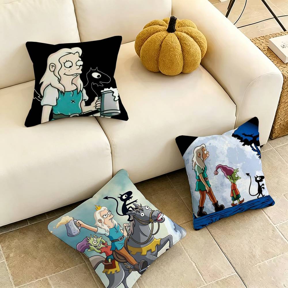 Cartoon D-Disenchantment-T Square Double-Sided printed Pillow Case Bedroom Bedside Pillow Sofa Cushion Cover Gift