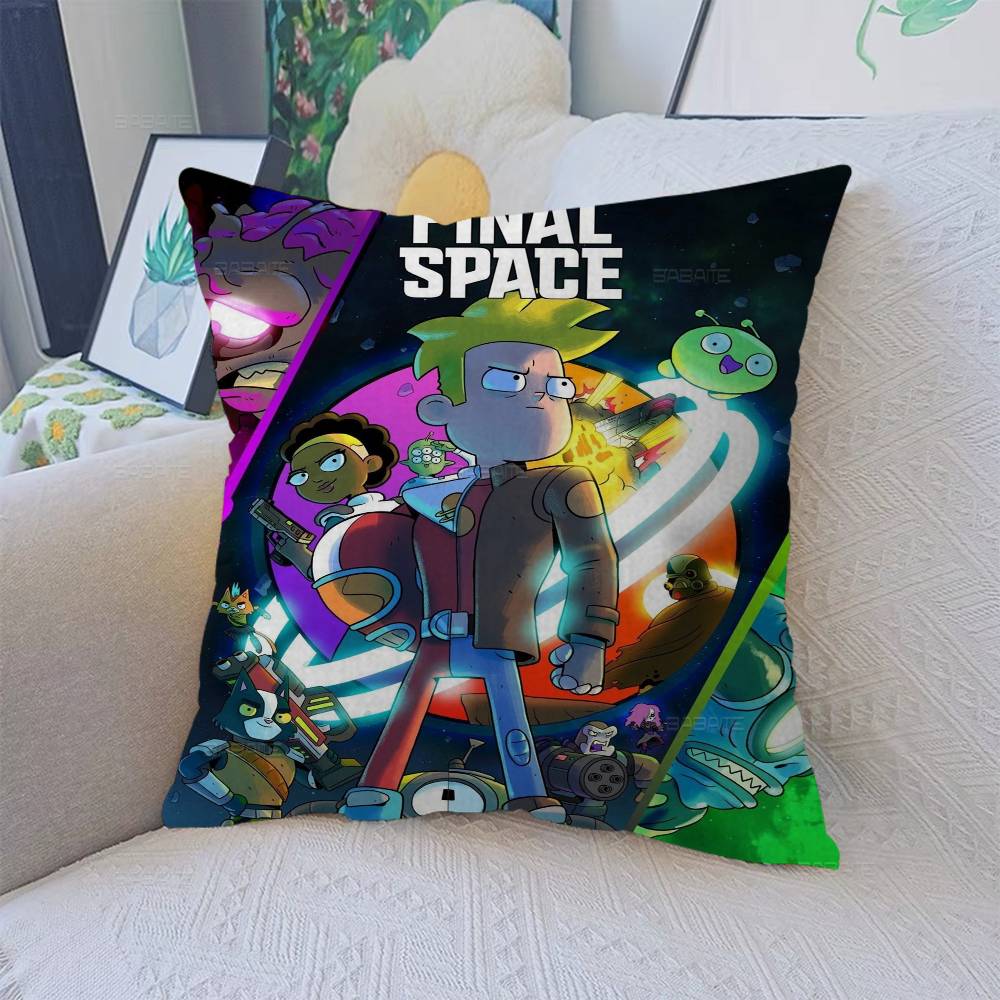 F-Final Space Cartoon Pillow Covers Cartoon Sofa Decorative Home Double-sided Printing Short Plush Cute Cushion Cover