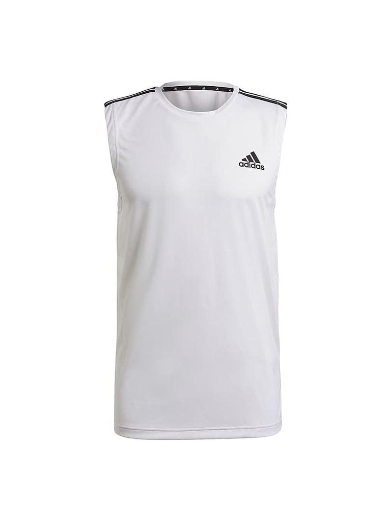 Adidas Sleeveless Tank D2M White Equivalent to Japanese Size 2L Men's Top, 3-Stripes, (GM2158),