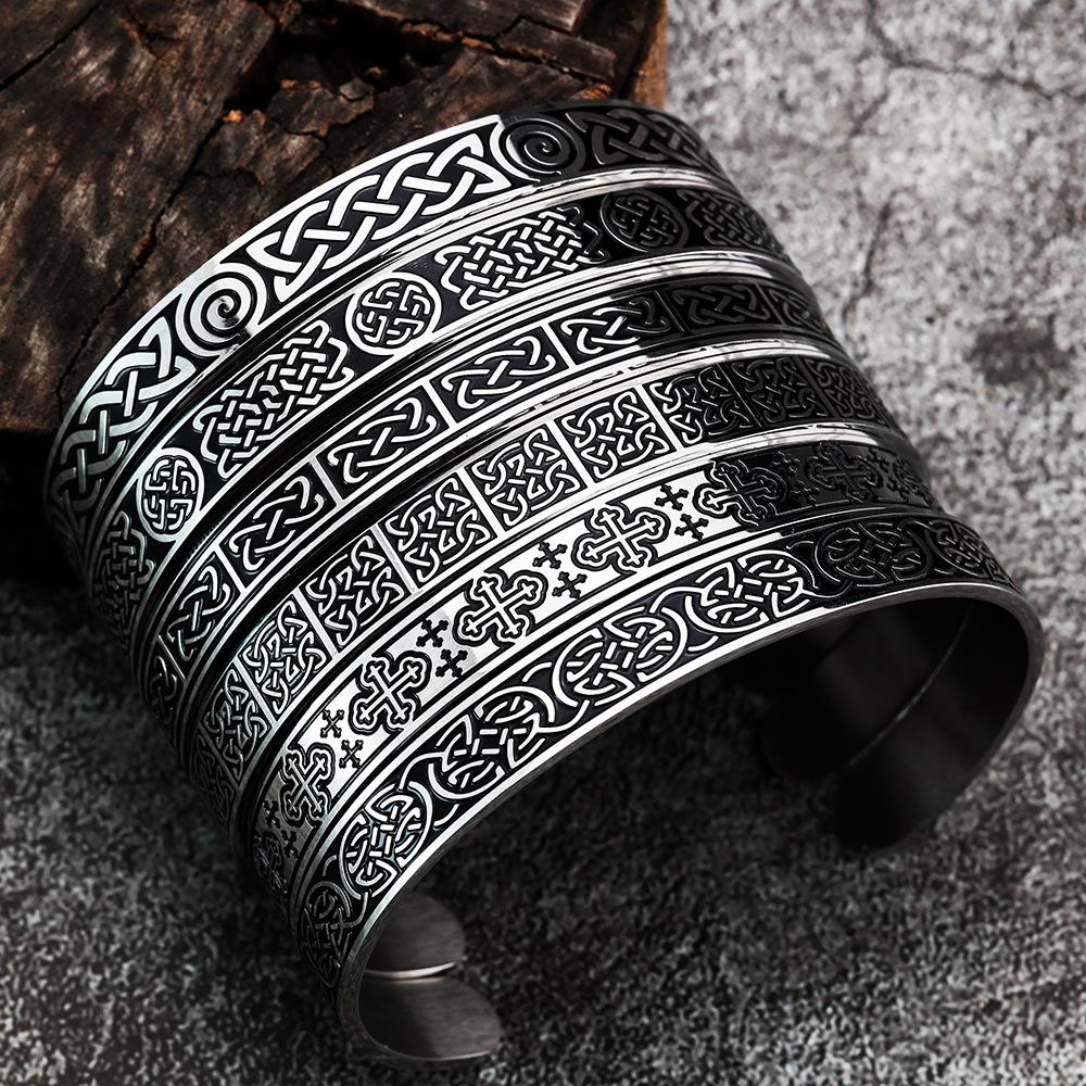 Viking Style Stainless Steel Celtic Knot Bangle With Polished Resin Craft