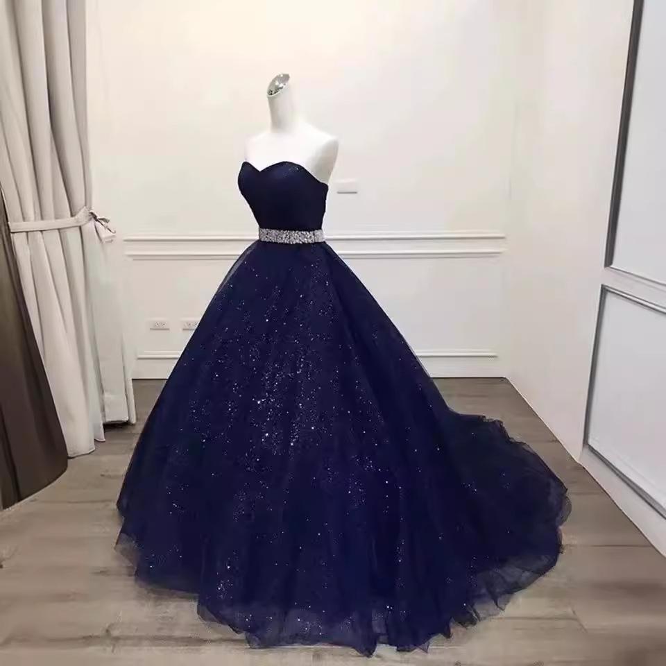 1011 Navy Blue Dress Summer Tube Top Trailing Long Dress Evening Performance Banquet Evening Dress Bride Wedding Toast