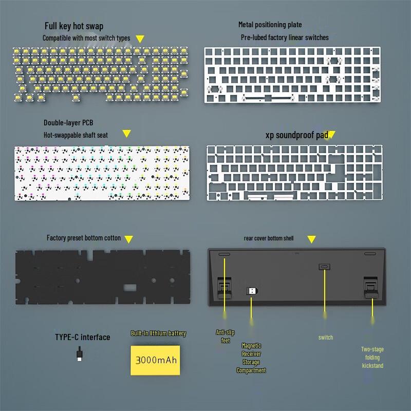 Cracked 68-Key DIY Tri-Mode Mechanical Keyboard Kit