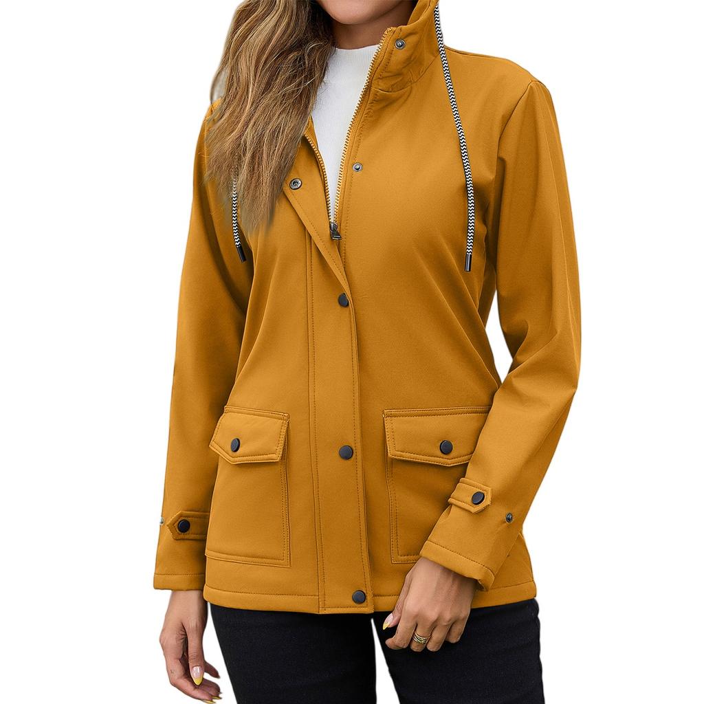 Womens Raincoats With Hood  Lightweight Outdoor Hooded Waterproof Windbreaker Solid Trench Coat Jacket Plus Size