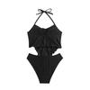 Neues Schwarzes Spitze Neckholder Bikini Set Kordelzug Design Strandurlaub Badeanzug Separater Unterteil String Bikini Damen Bademode