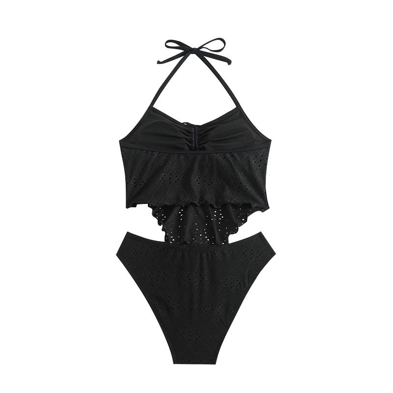 Neues Schwarzes Spitze Neckholder Bikini Set Kordelzug Design Strandurlaub Badeanzug Separater Unterteil String Bikini Damen Bademode