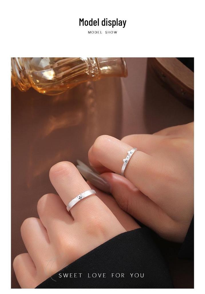 Sterling Silver Cat & Puppy Couple Rings: Cute, Simple Design for Students