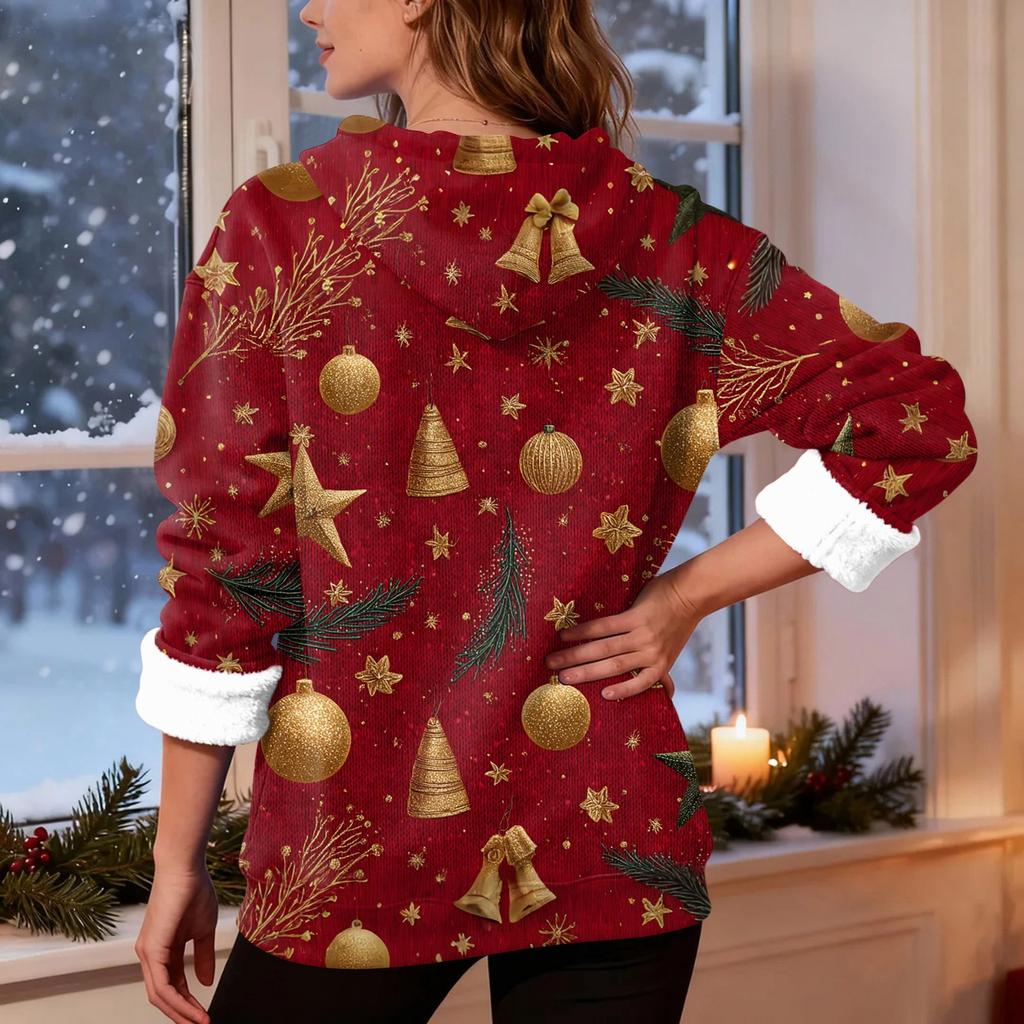 Γυναικεία μόδα casual μακρυμάνικη χριστουγεννιάτικη φούτερ με κουκούλα