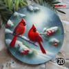 Winter Snow Red Cardinal Double Habitat Iron Wall Art Round 7.8 Inch Metal Sign Home Decor Coffee Shop Restaurant Gift Christmas Holiday Decoration
