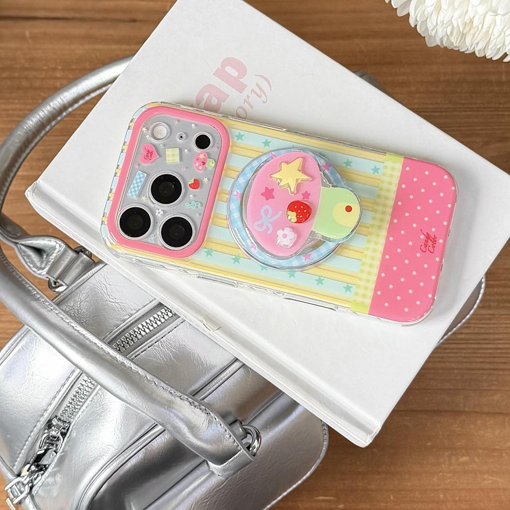 Ins-Style Colorful Stripe Mushroom Magnetic Case for iPhone 17 Pro Max, Apple Models 14-16, Girls