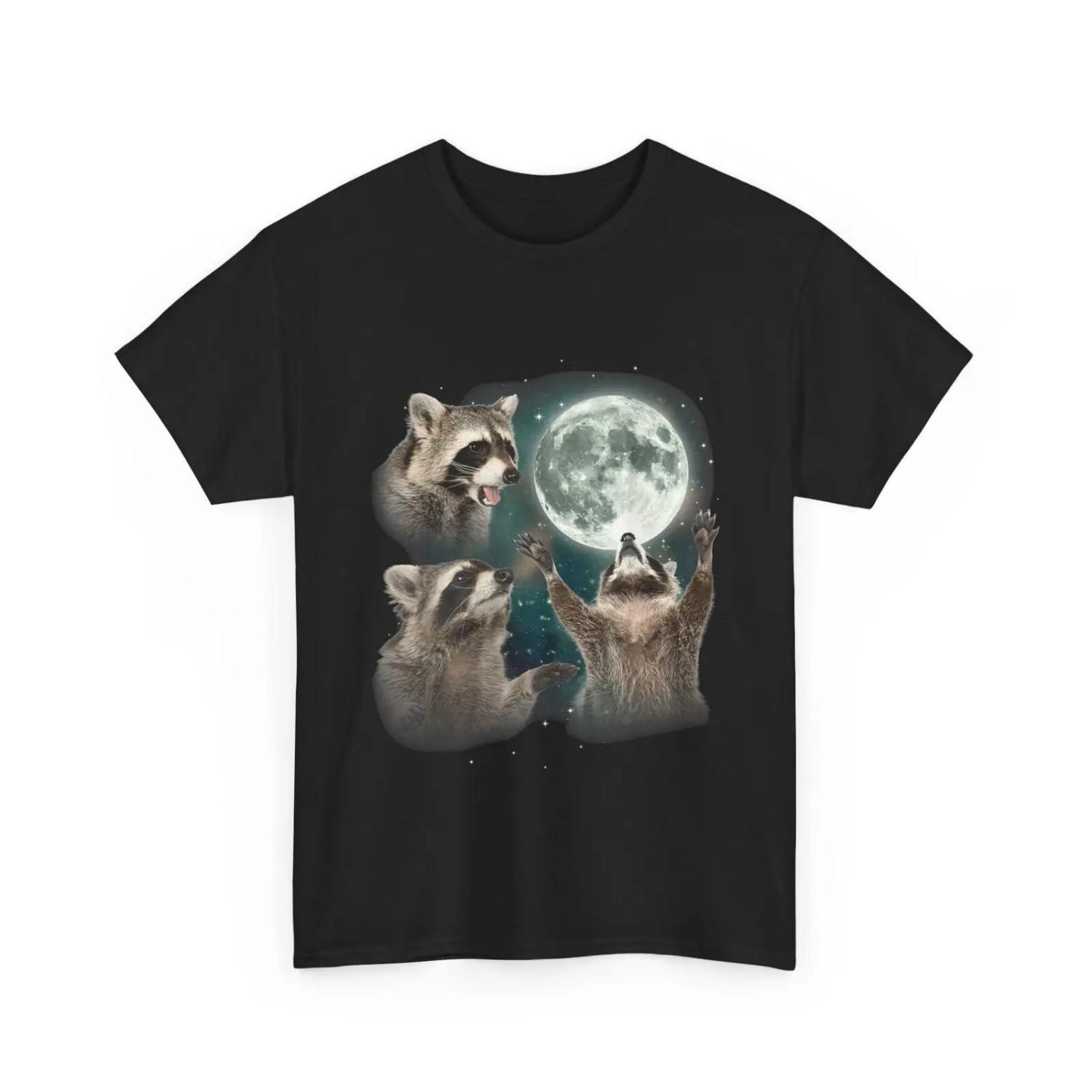 Raccoon T Shirt Three Raccoons with Moon Animals Lovers S