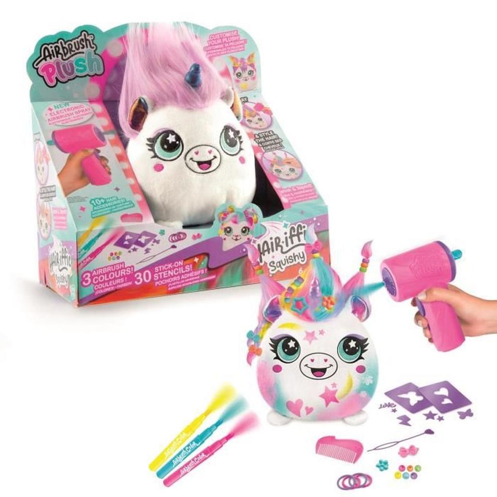 Peluche Squishy Hair'iffic a coiffer et décorer avec spray électronique, feutres, - Airbrush Plush -AIR 040- aléatoire Canal Toys