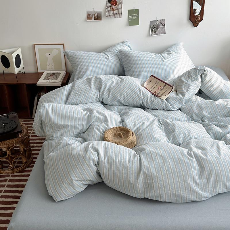 Class A Maternal And Infant Grade Unprinted Wind-Dyed Cotton Washed Cotton 4Pcs Set, Skin-Friendly Sleeping Naked Cotton 100 Cotton Quilt Cover