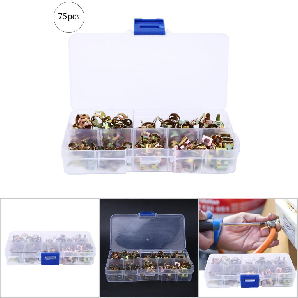 75PCS Hose Clamp 6mm7mm8mm9mm10mm Spring Hose Clips Pipe Fasteners Assortment Kit