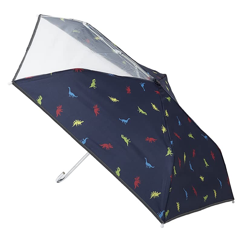 Estaa Kids Folding Umbrella with Transparent Window Umbrella Windproof for Children Boys Dinosaur Reflective Tape Reflective Finger Resistant Rib 50cm