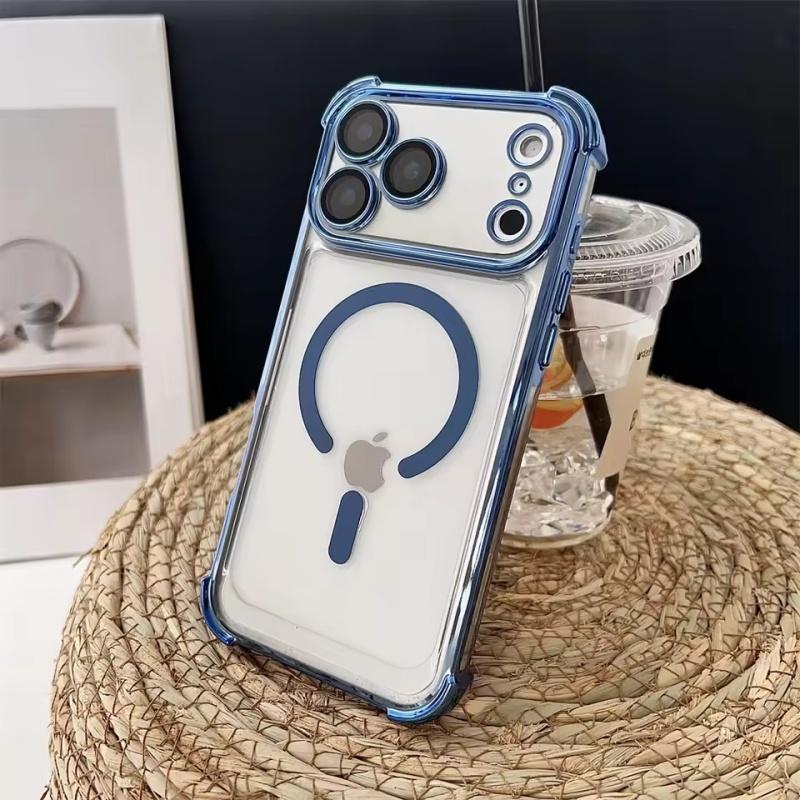 Plating Transparent Shockproof Magnetic Phone Case For iPhone 17 17 Air 17Pro 17 Pro Max For Magsafe Wireless Charging Cover