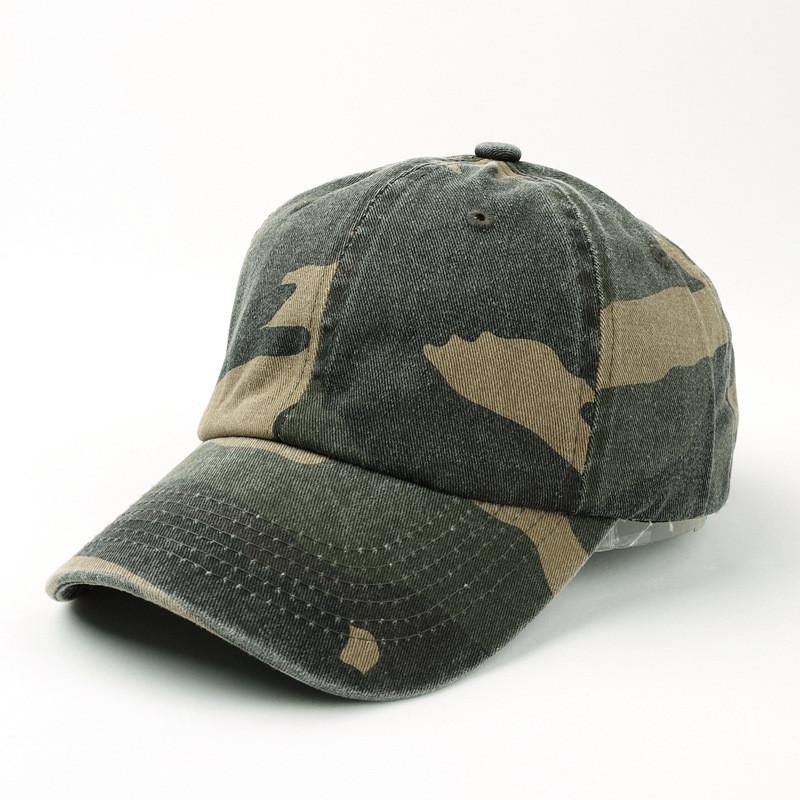 Cotton Washable Camouflage Baseball Cap With Curved Brim For Summer Casual Wear Military Green