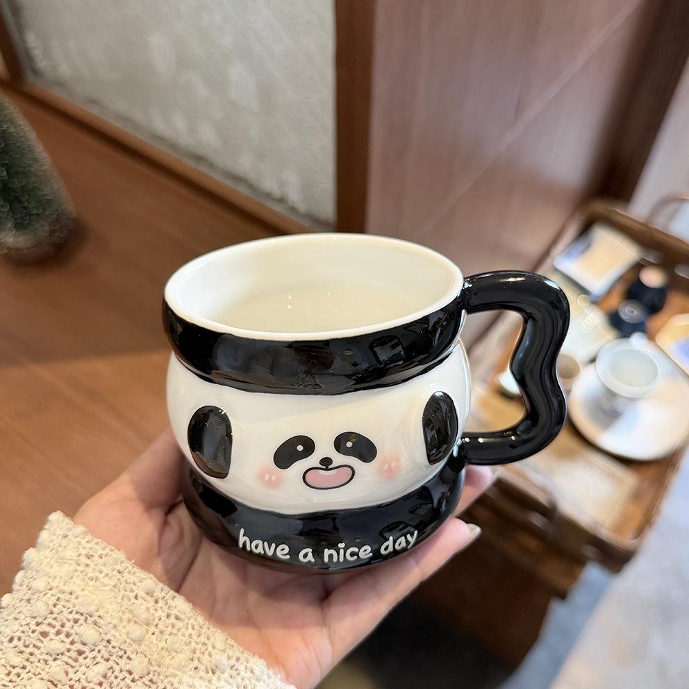 Cute Puppy Mug With Lid Spoon Wind Ceramic Cup Couple Water Cup Girls Household Breakfast Cup Children