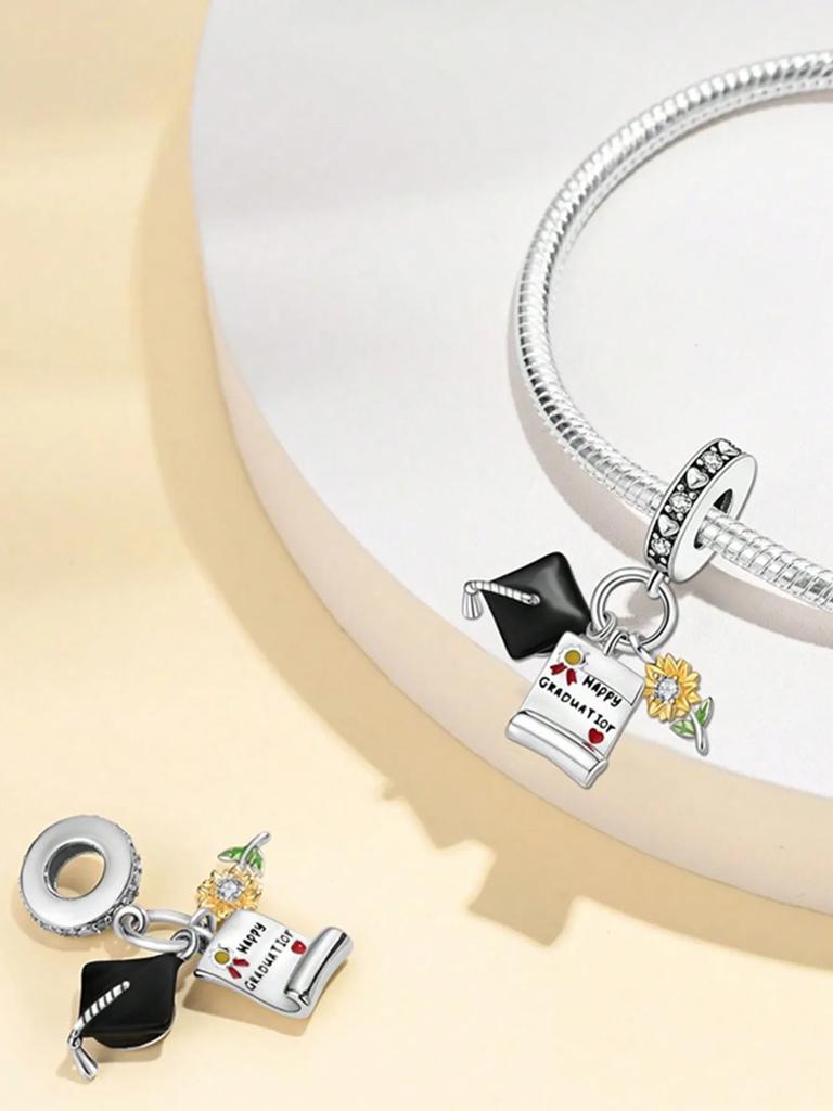 Copper Beautiful Plated Genuine Charm Graduation Season BachelorS Cap Bead Fits Bracelets WomenS Jewellery Gifts