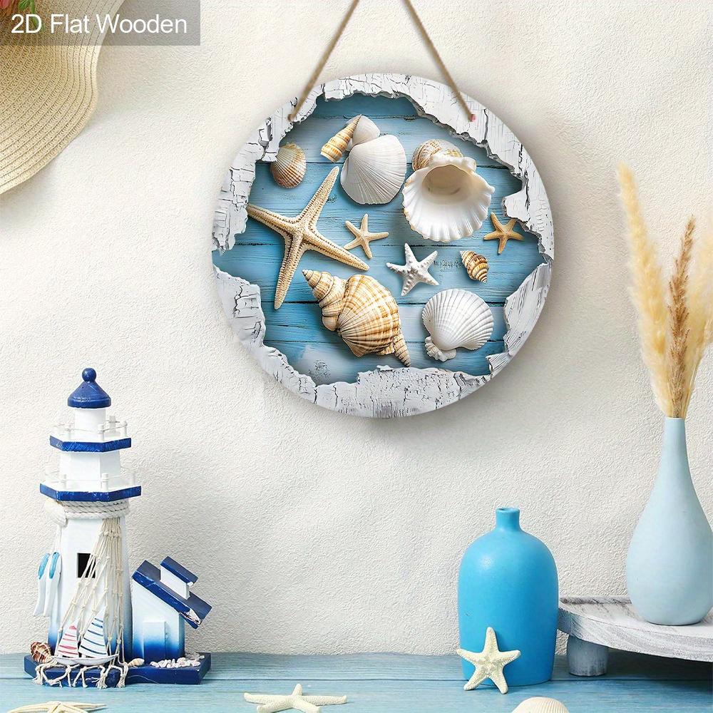 Sommer Holzschild mit Seestern- & Muschelmuster - Rustikale dekorative Hängeplakette - Ideal für vielseitige Verwendung