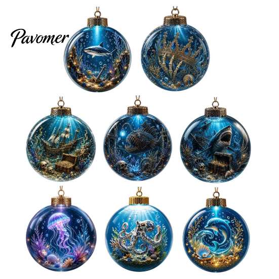 3D Sea Animal LED Lights Ocean Christmas Ball Ornament, Clear Acrylic Life Light-Up Miniature Creatures Decorations Hanging Decoration for Xmas Tree,