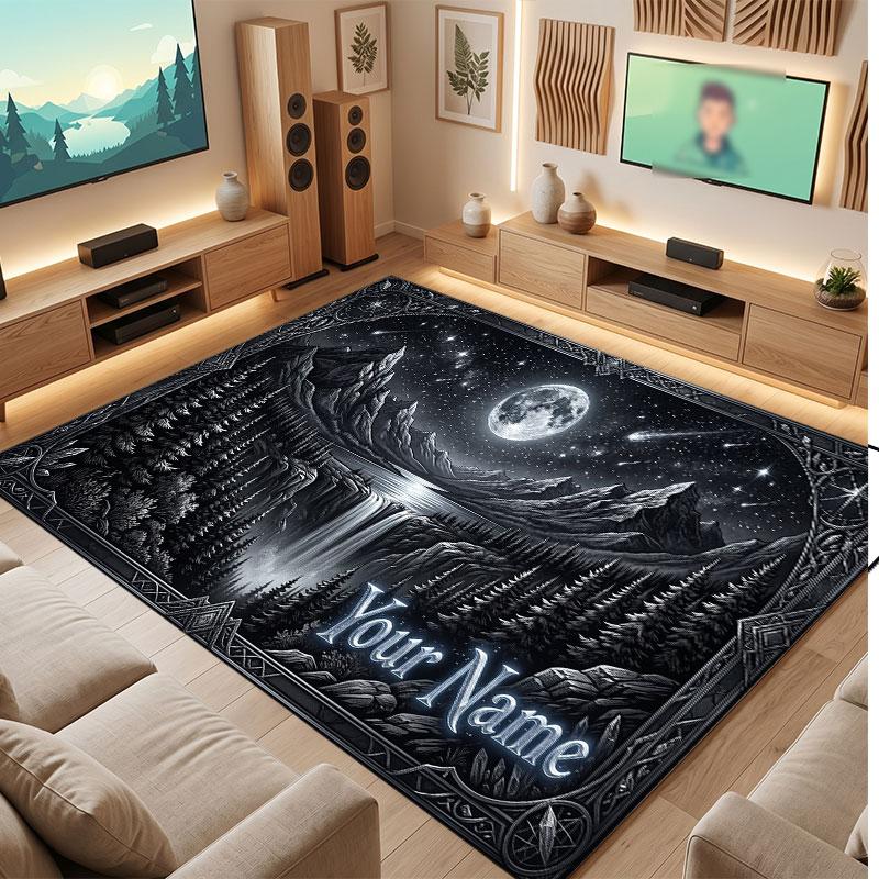 Mushroom Forest Theme Crystal Velvet Floor Rug Personalized Custom Name Text Warm Carpet Home Decoration