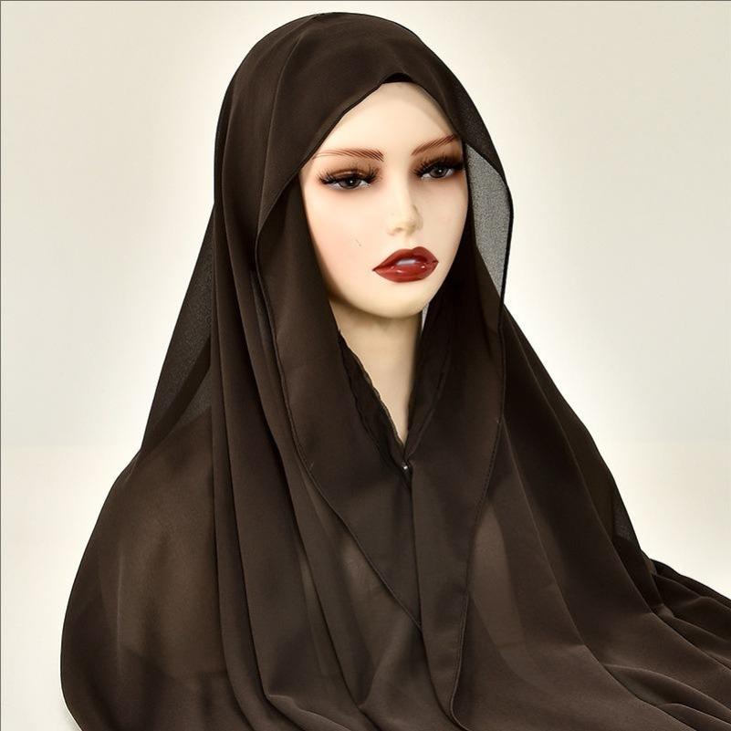 Instant Chiffon Hijab With Built In Magnet Buckle Solid Color Woman Muslim Hijab Scarf Soft Islam Turban Fashion Headband Shawl