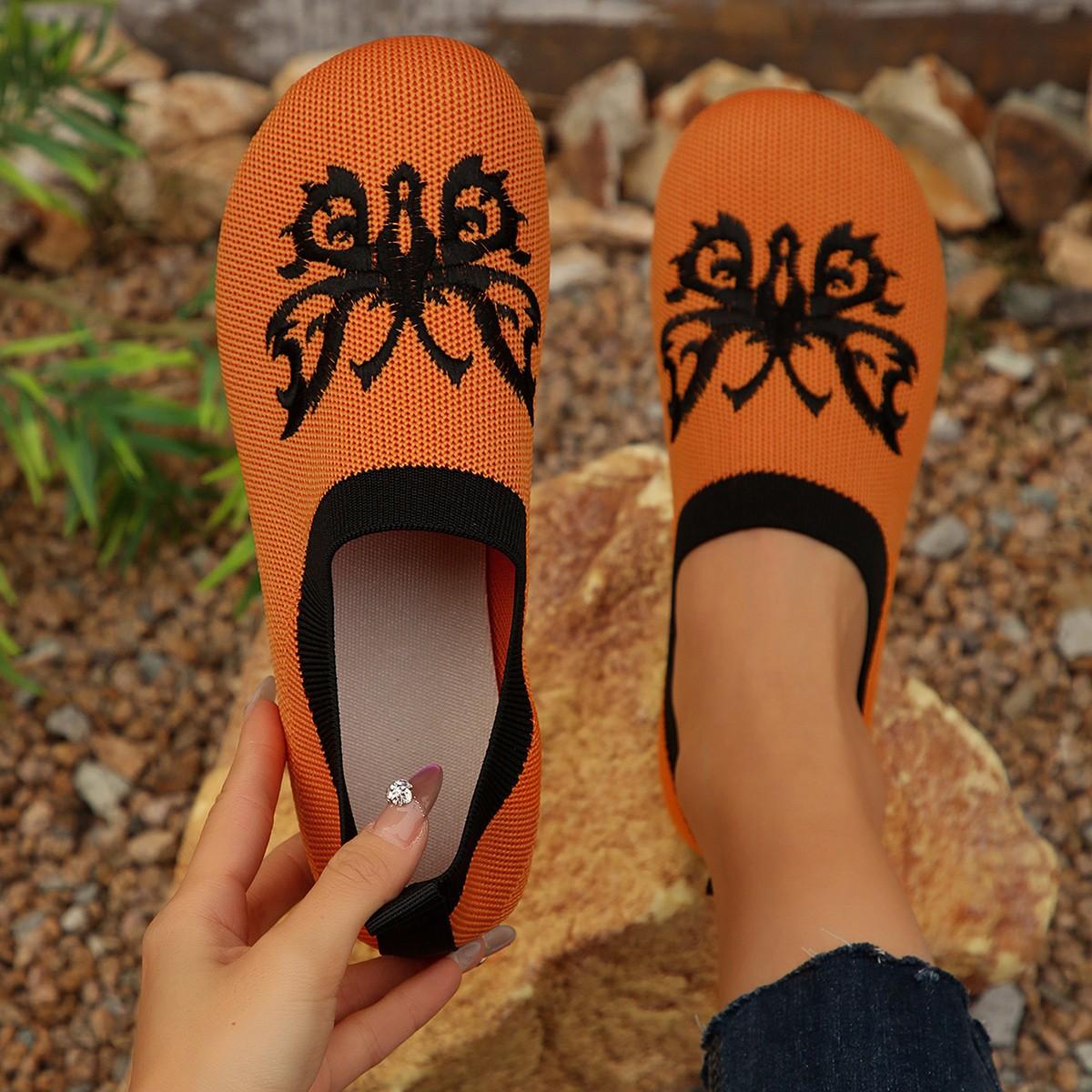 

Women Flats New Round Toe Flat Shoes Solid Color Knitted Slip on Shoes Casual Breathable Ballet Sneakers Women Flat Loafers 43