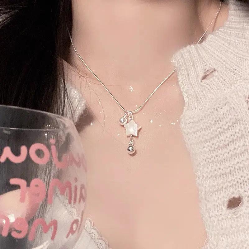 French Summer Shell Star Pearl Pendant Necklace For Women Fashionable Personalized Daily Accessory Party Jewelry Birthday Gifts