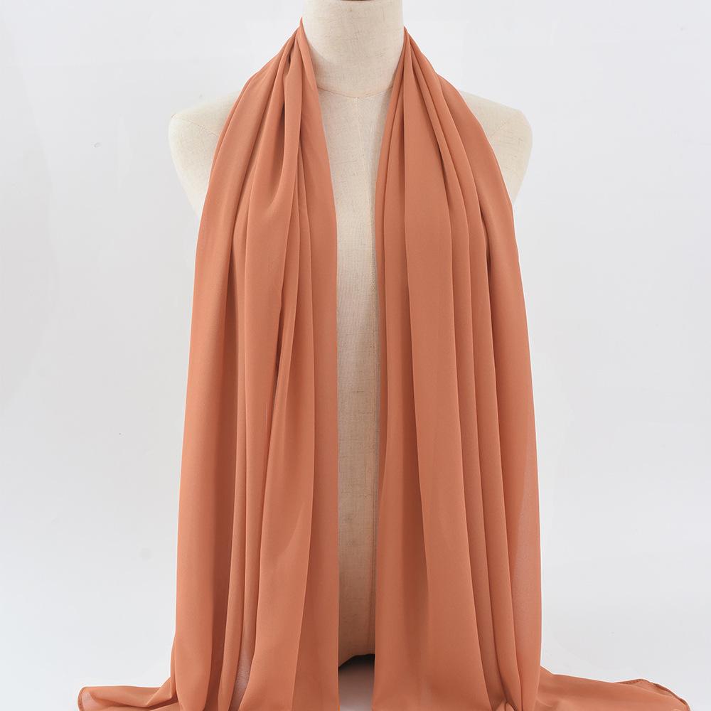 Damen einfarbiger Perlen-Chiffon-Bubbleschal, langer Seiden-Kopfschal, 70x180cm, nahöstlicher Stil