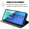 Hülle für Xiaomi Redmi Note 13 4G (nicht für 5G) + 2 gehärtete Gläser, Schwarz, Stoßfestes Lederimitat mit Kartenhalter und Standfunktion