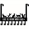 8 Pack Gothic Cat Shaped Wall Hooks for Clothes Towels, Black Metal Coat Rack