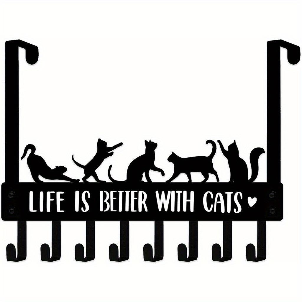 8 Pack Gothic Cat Shaped Wall Hooks for Clothes Towels, Black Metal Coat Rack