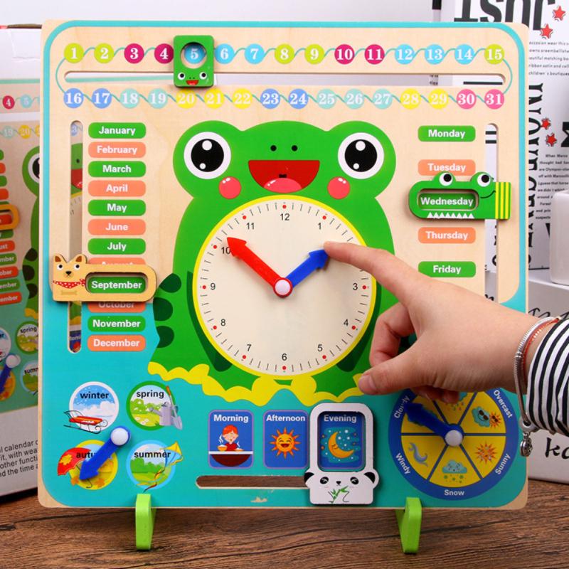 Wooden Cartoon Calendar Clock Time Cognitive Matching Kids Boys Girls Early LearningToys
