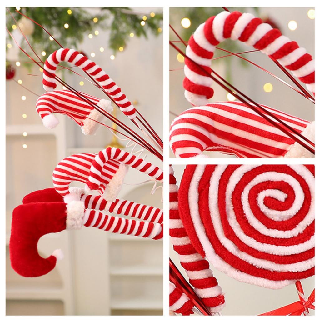 Weihnachtsbaumschmuck Gestrickter Elfenbein Zweig Rot Weiß Gestreifte Lutscher Ornamente 2026 Silvester Heimdeko Großhandel