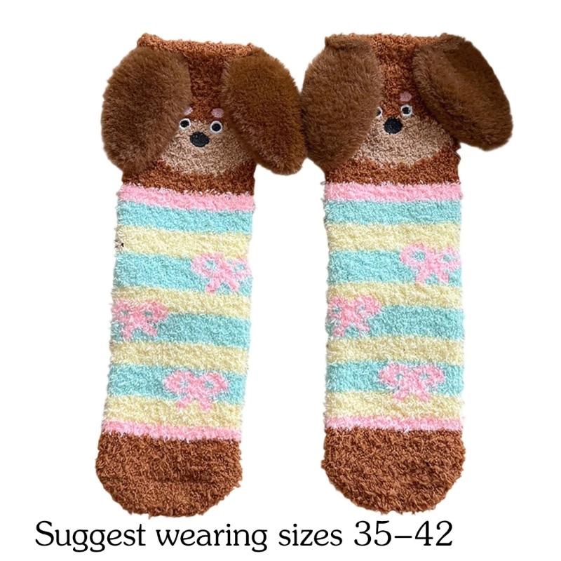 1Pair Thick Socks Cartoon Floor Socks Warm Coral Fleece Socks Comfortable Sleep Socks Skin-friendly Sausage Dog