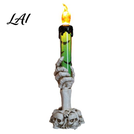 Pumpkin And Bat Print Decor Halloween LED Ghost Candle Light Spooky Hand Lamp Safe Indoor Lamps Tabletop Decor Horror Light for Party Haunted House
