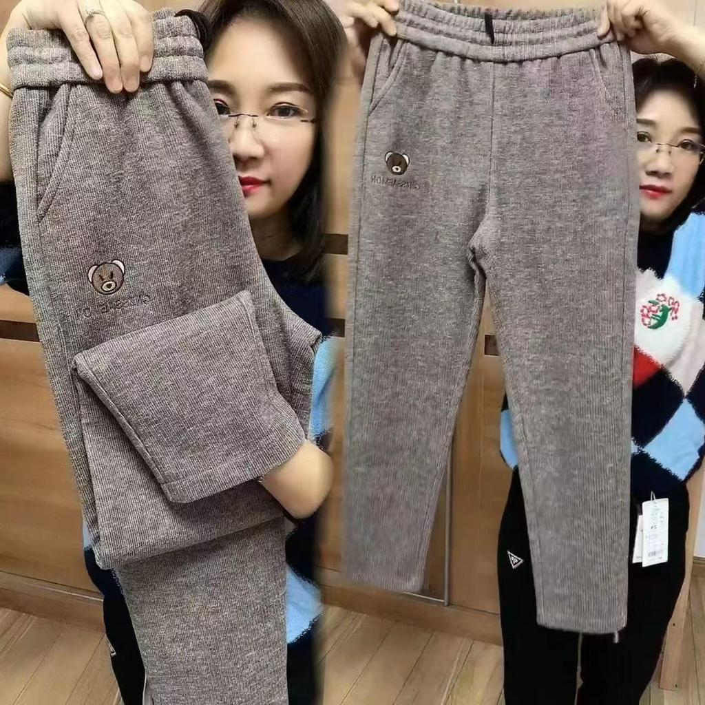 Haremshose mit Little Bear Stickerei, hoher Taille und Fleecefutter - Schlankmachend, lässig, Herbst/Winter 2025