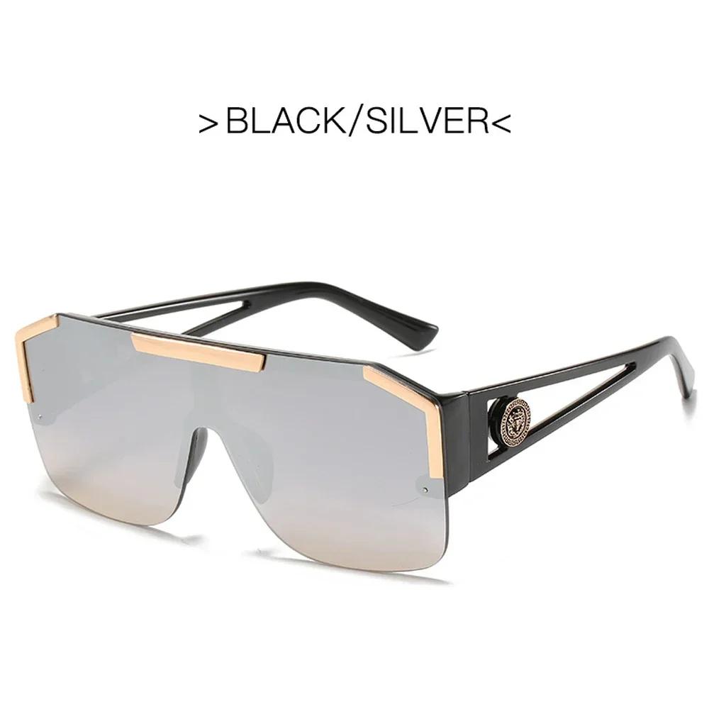 Fashion Luxury Brand Oversized Square Sunglasses Men Women Vintage Metal Big Frame Semi-Rimless One Lens Sun Glasses Uv400