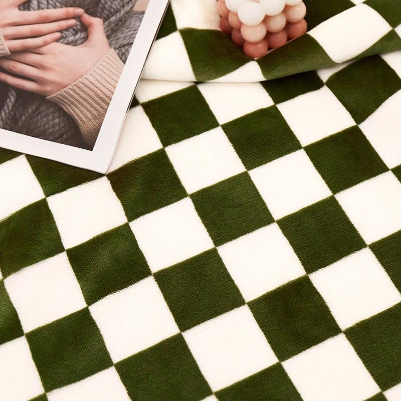 Nordic Thick Warm Checkered Blanket Double Layer Lamb Wool Leisure Blanket for Office Nap Bedspread with Edging for All Seasons